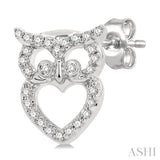 1/6 Ctw Petite Owl Round Cut Diamond Fashion Stud Earring in 10K White Gold