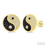 1/4 Ctw Petite Tao Yin Yang Black and White Round Cut Diamond Fashion Stud Earrings in 10K Yellow Gold