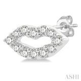 1/10 Ctw Petite Lips Round Cut Diamond Fashion Stud Earrings in 10K White Gold