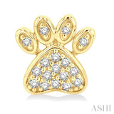 1/8 Ctw Petite Dog Paw Round Cut Diamond Fashion Stud Earrings in 10K Yellow Gold