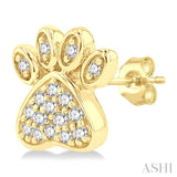 1/8 Ctw Petite Dog Paw Round Cut Diamond Fashion Stud Earrings in 10K Yellow Gold