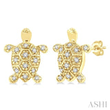 1/6 Ctw Petite Turtle Round Cut Diamond Fashion Stud Earrings in 10K Yellow Gold
