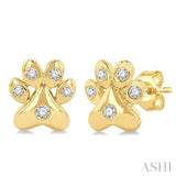 1/10 Ctw Petite Dog Paw Round Cut Diamond Fashion Stud Earrings in 10K Yellow Gold
