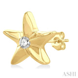 1/20 Ctw Sea Life Petite Starfish Round Cut Diamond Fashion Stud Earrings in 10K Yellow Gold