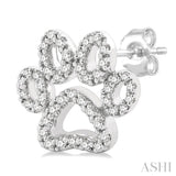 1/4 Ctw Petite Dog Paw Round Cut Diamond Fashion Stud Earrings in 10K White Gold