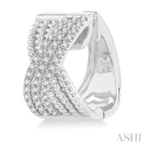 1/3 ctw Petite Wide Criss-Cross Rope and Round Cut Diamond Fashion Huggies in 14K White Gold