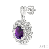 7X5 MM Oval Cut Amethyst and 1/20 Ctw Round Cut Diamond Semi-Precious Earrings in Sterling Silver