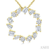 1 Ctw Circle Multi-Cut Diamond Fashion Pendant With Chain in 14K Yellow Gold