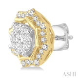 1/2 Ctw Star Lattice Lovebright Round Cut Diamond Earrings in 14K White and Yellow Gold