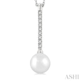 7 MM Round Shape Cultured Pearl and 1/10 Ctw Petite Round Cut Diamond Fashion Pendant With Chain in 10K White Gold