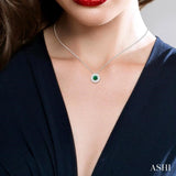 3.8 MM Emerald and 1/3 Ctw Round Cut Lovebright Diamond Precious Pendant With Chain in 14K White Gold