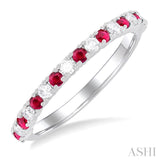 1/4 ctw Petite 1.80 MM Ruby and Round Cut Diamond Precious Stack Band in 10K White Gold