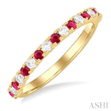 1/4 ctw Petite 1.80 MM Ruby and Round Cut Diamond Precious Stack Band in 10K Yellow Gold