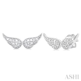 1/10 ctw Petite Angel Wings Round Cut Diamond Fashion Stud Earring in 10K White Gold