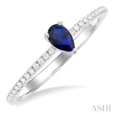 1/10 ctw Petite 5x3 MM Pear Cut Sapphire and Round Cut Diamond Precious Fashion Ring in 10K White Gold