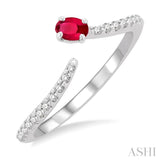 Oval Shape Gemstone & Petite Diamond Fashion Open Ring