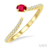 1/10 ctw Petite 4X3 MM Oval Cut Ruby and Round Cut Diamond Precious Fashion Ring in 10K Yellow Gold