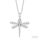 1/6 ctw Petite Dragonfly Round Cut Diamond Fashion Pendant With Chain in 10K White Gold