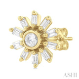 1/4 Ctw Petite Wheel Baguette and Round Cut Diamond Fashion Stud Earrings in 10K Yellow Gold