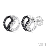 1/5 Ctw Petite Yin Yang Black & White Round Cut Diamond Fashion Stud Earrings in 10K White Gold