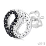 1/5 Ctw Petite Yin Yang Black & White Round Cut Diamond Fashion Stud Earrings in 10K White Gold