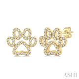 1/4 Ctw Petite Dog Paw Round Cut Diamond Fashion Stud Earrings in 10K Yellow Gold
