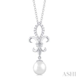 Fleur De Lis Pearl & Diamond Pendant