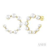 2.8 - 4.5 MM Round Shape Cultured Pearls and 1/5 Ctw Graduated Round Cut Diamond Half Hoop Earrings in 14K Yellow Gold