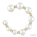 2.8 - 4.5 MM Round Shape Cultured Pearls and 1/5 Ctw Graduated Round Cut Diamond Half Hoop Earrings in 14K Yellow Gold