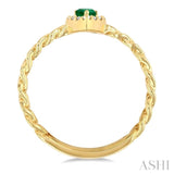 5x3 MM Pear Cut Emerald and 1/10 Ctw Curb & Cuban Link Round Cut Diamond Halo Precious Ring in 10K Yellow Gold
