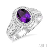 1/20 ctw Oval Cut 8X6 MM Amethyst and Round Cut Diamond Semi Precious Ring in Sterling Silver