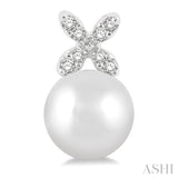 5.5 MM Round Shape Cultured Pearls and 1/20 Ctw Petite 4-Petal Flower Round Cut Diamond Fashion Stud Earrings in 10K White Gold