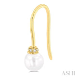 5.5 MM Round Shape Cultured Pearls and 1/20 Ctw Round Cut Diamond Petite Fashion Earrings in 10K Yellow Gold