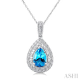 Silver Pear Shape Gemstone & Diamond Pendant