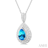 Silver Pear Shape Gemstone & Diamond Pendant