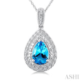 Silver Pear Shape Gemstone & Diamond Pendant