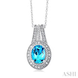 Silver Oval Shape Gemstone & Diamond Pendant