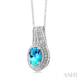 Silver Oval Shape Gemstone & Diamond Pendant