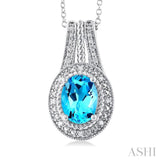 Silver Oval Shape Gemstone & Diamond Pendant