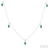 Oval Shape Gemstone & Diamond Station Necklace