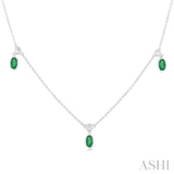 Oval Shape Gemstone & Diamond Station Necklace