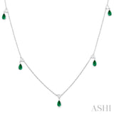 1/4 ctw Round Cut Diamonds and 5X3MM Pear Shape Emerald Precious Station Necklace in 14K White Gold