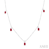 1/4 ctw Round Cut Diamonds and 5X3MM Octagonal Shape Ruby Precious Station Necklace in 14K White Gold