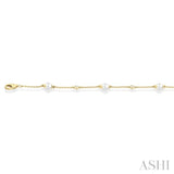 4 MM Round Shape Cultured Pearl and 1/20 Ctw Round Cut Diamond Fashion Station Bracelet in 14K Yellow Gold