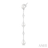 5 MM Round Shape Cultured Pearl and 1/10 Ctw Round Cut Diamond Station Long Earrings in 14K White Gold