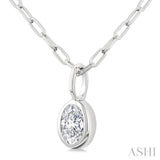 1/5 Ctw Oval Cut Bezel Set Diamond Fashion Pendant With Paperclip Chain in 14K White Gold