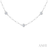 1 Ctw Bezel Set Round Cut Diamond Paperclip Station Necklace in 14K White Gold