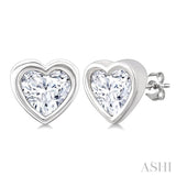 1/5 Ctw Petite Bezel Set Heart Shape Diamond Fashion Stud Earrings in 10K White Gold