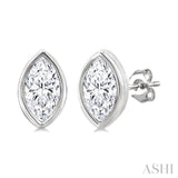 1/5 Ctw Petite Bezel Set Marquise Cut Diamond Fashion Stud Earrings in 10K White Gold