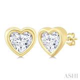 1/5 Ctw Petite Bezel Set Heart Shape Diamond Fashion Stud Earrings in 10K Yellow Gold